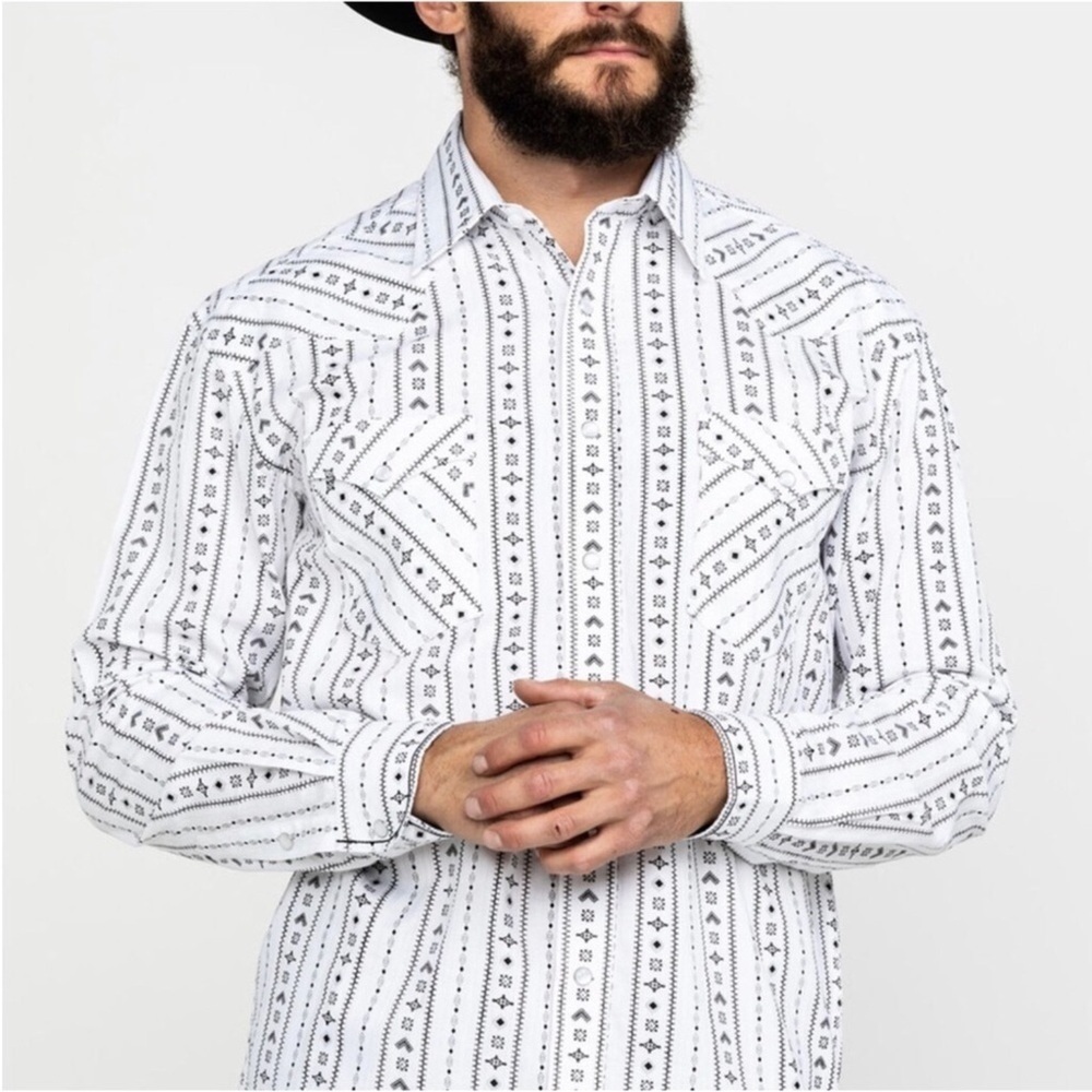 Panhandle Rough Stock black and white western print Kaibob shirt Size Medium